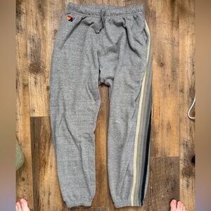 Aviator Nation 5 Stripe Sweatpants with Pockets in Heather Grey, Size Medium